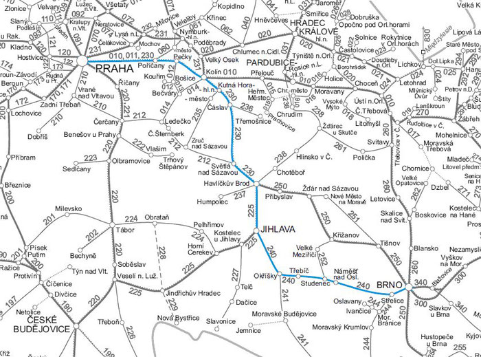 Statt über Pardubice und Česká Třebová werde ich über Jihlava nach Brno reisen.