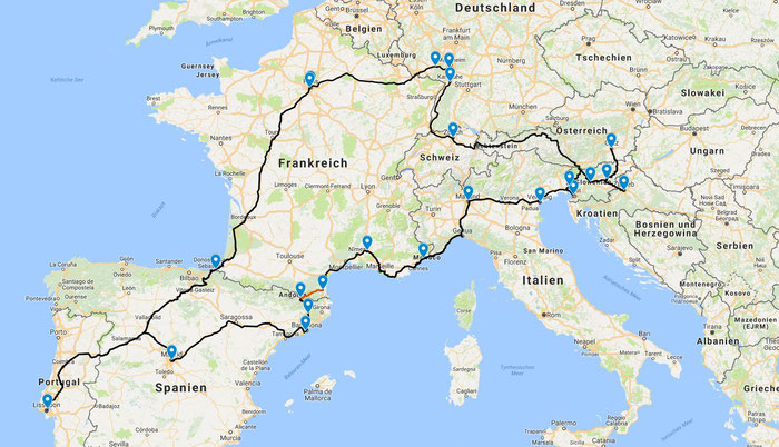Nach Lissabon und weiter über Spanien, Frankreich, Italien und Slowenien nach Kroatien